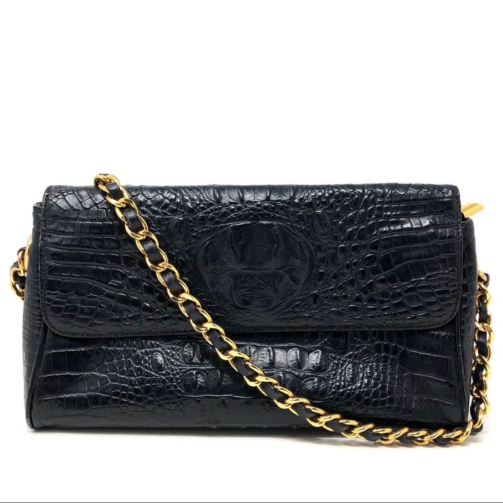 The Find Croc Embossed Leather Purse w/ Gold Chain